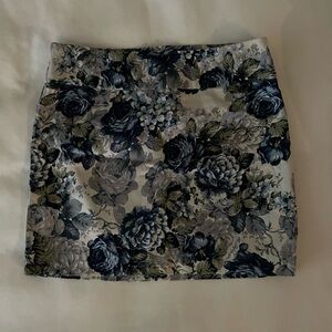 Forever 21 Blue Floral Mini Skirt with Olive Leaves